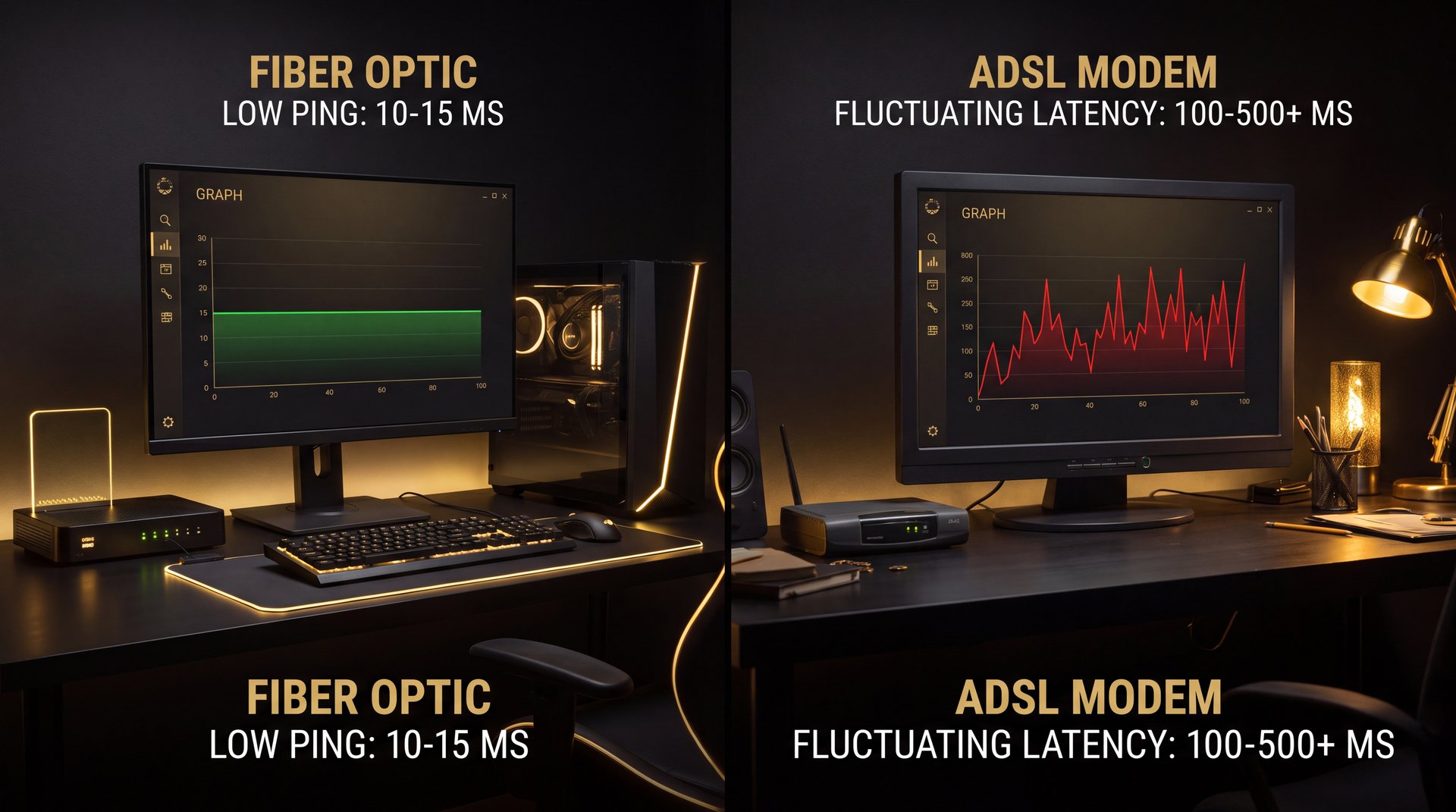 VDSL vs ADSL vs Fiber comparison for gaming latency in Iran