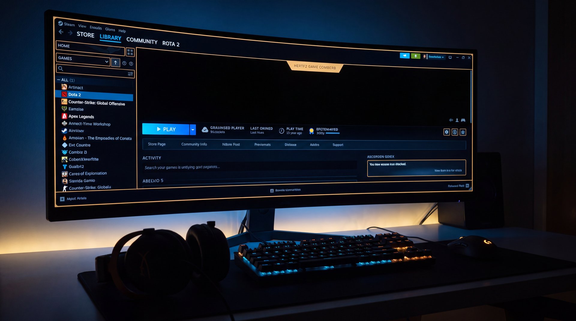 Steam client library interface showing Dota 2 installed on Windows desktop