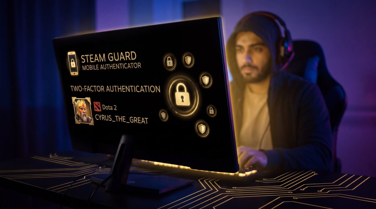 Steam account security settings panel showing password change option for Dota 2 players