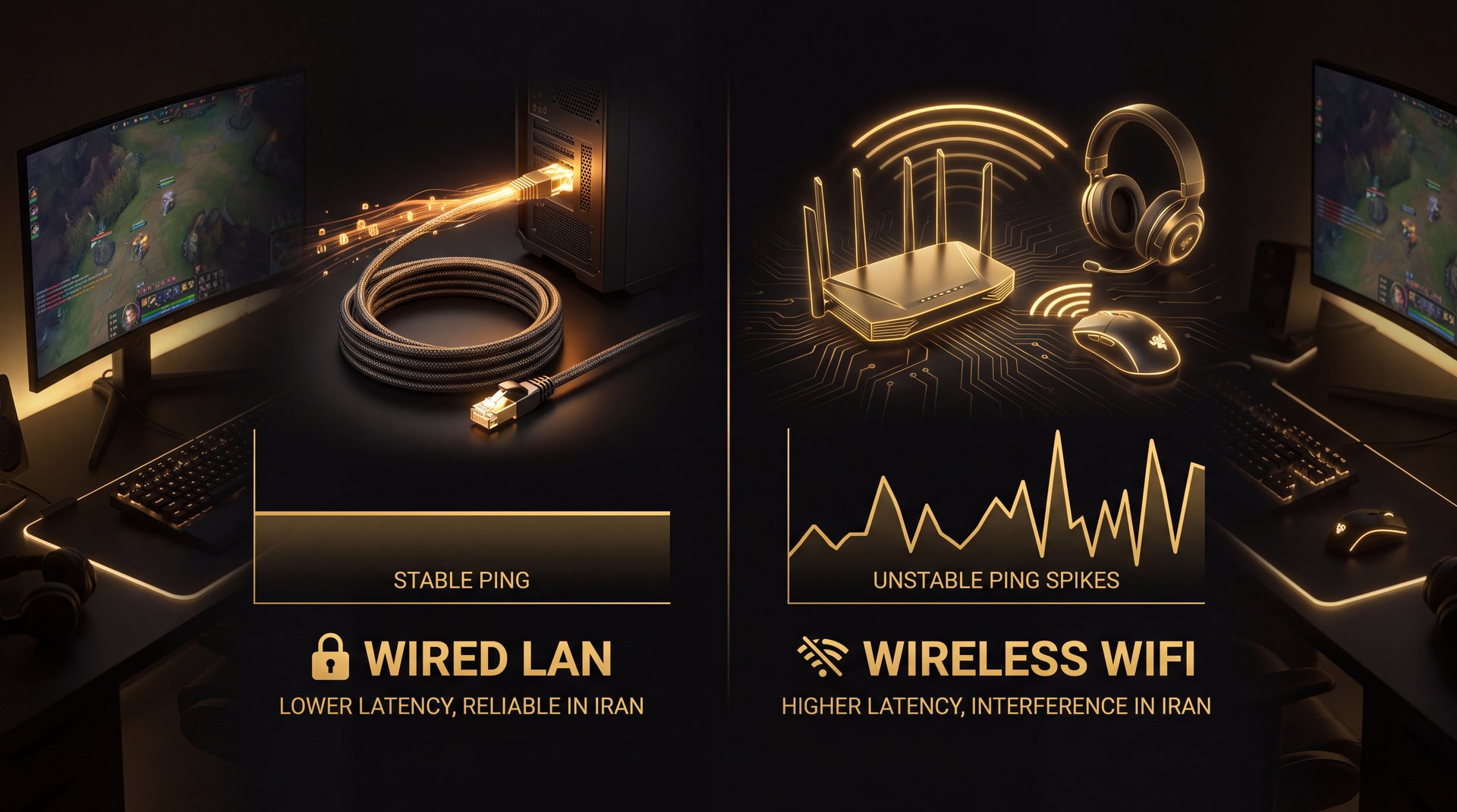 Wired LAN versus wireless WiFi connection comparison for gaming in Iran