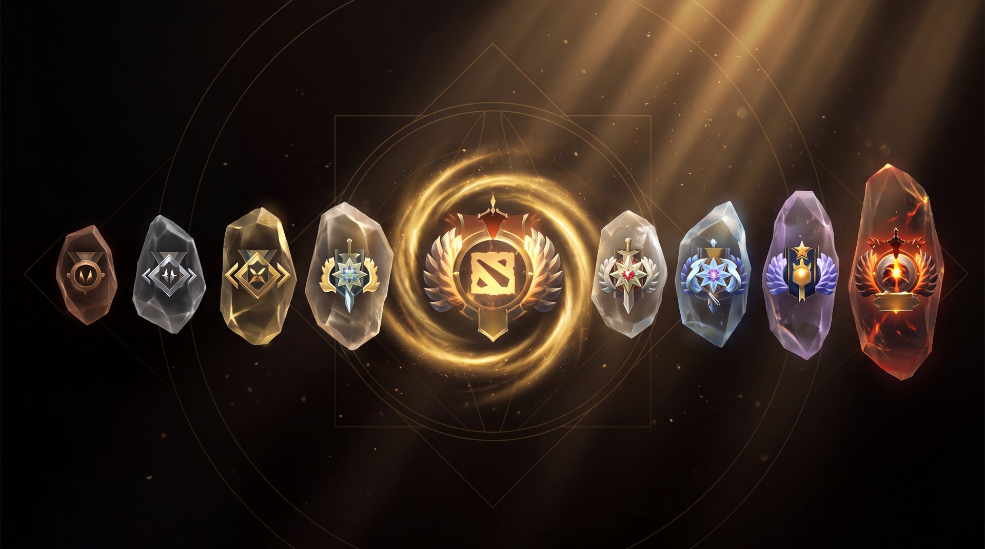 Dota 2 calibration MMR rank medals ascending cinematic gold
