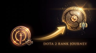 Dota 2 Guardian to Archon rank progression concept art with gold medals and upward arrow