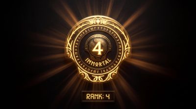 Dota 2 Immortal rank golden glowing shield medal leaderboard gaming