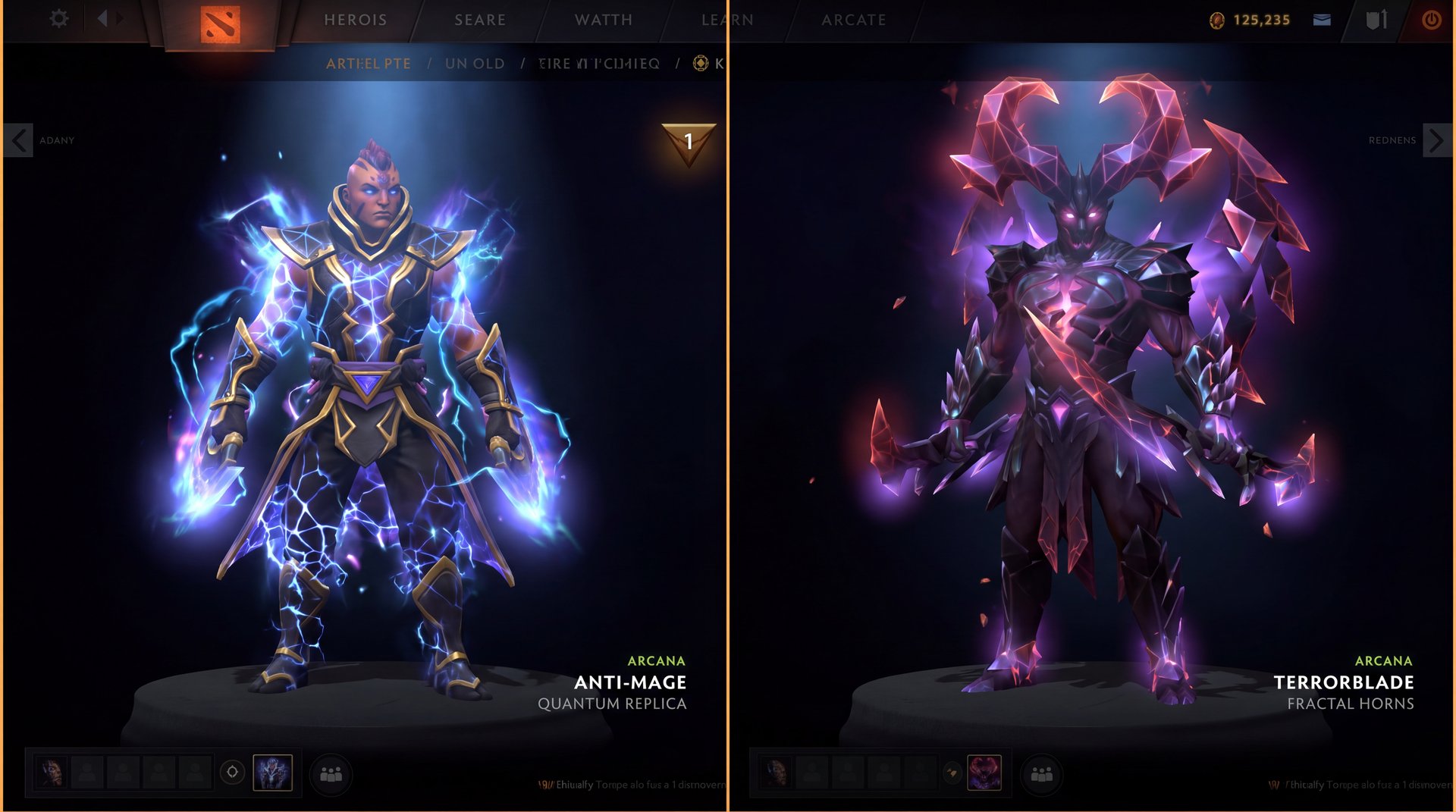 Dota 2 carry hero arcanas Anti-Mage Terrorblade comparison