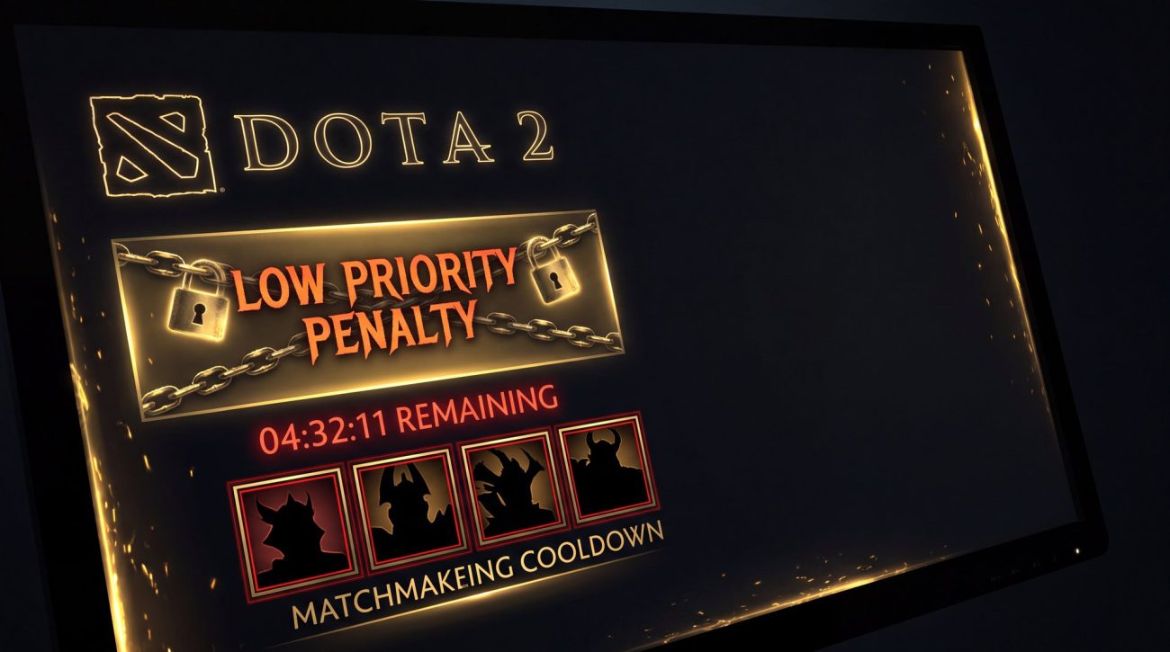 Dota 2 Low Priority penalty queue warning screen cinematic