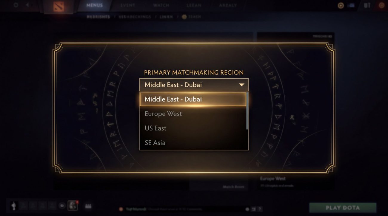 Dota 2 account region change guide featured image showing region selection interface