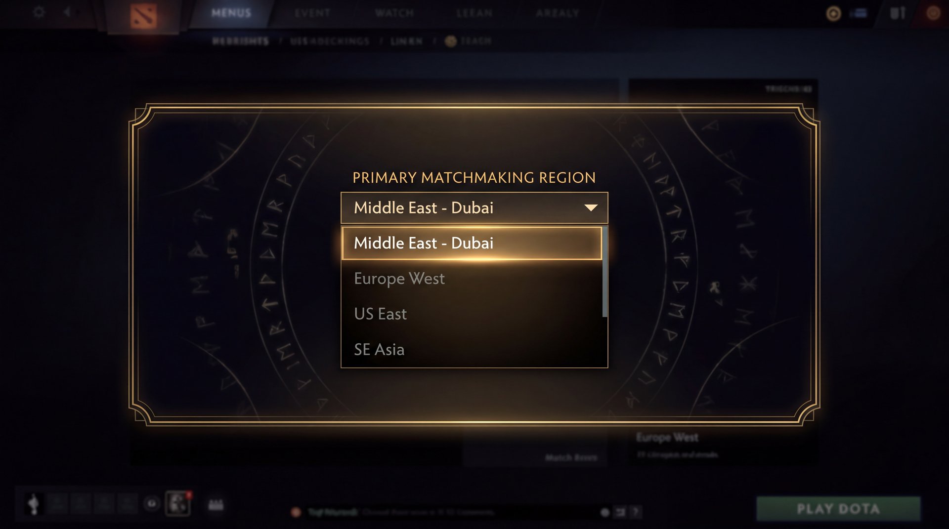 Dota 2 account region change guide featured image showing region selection interface
