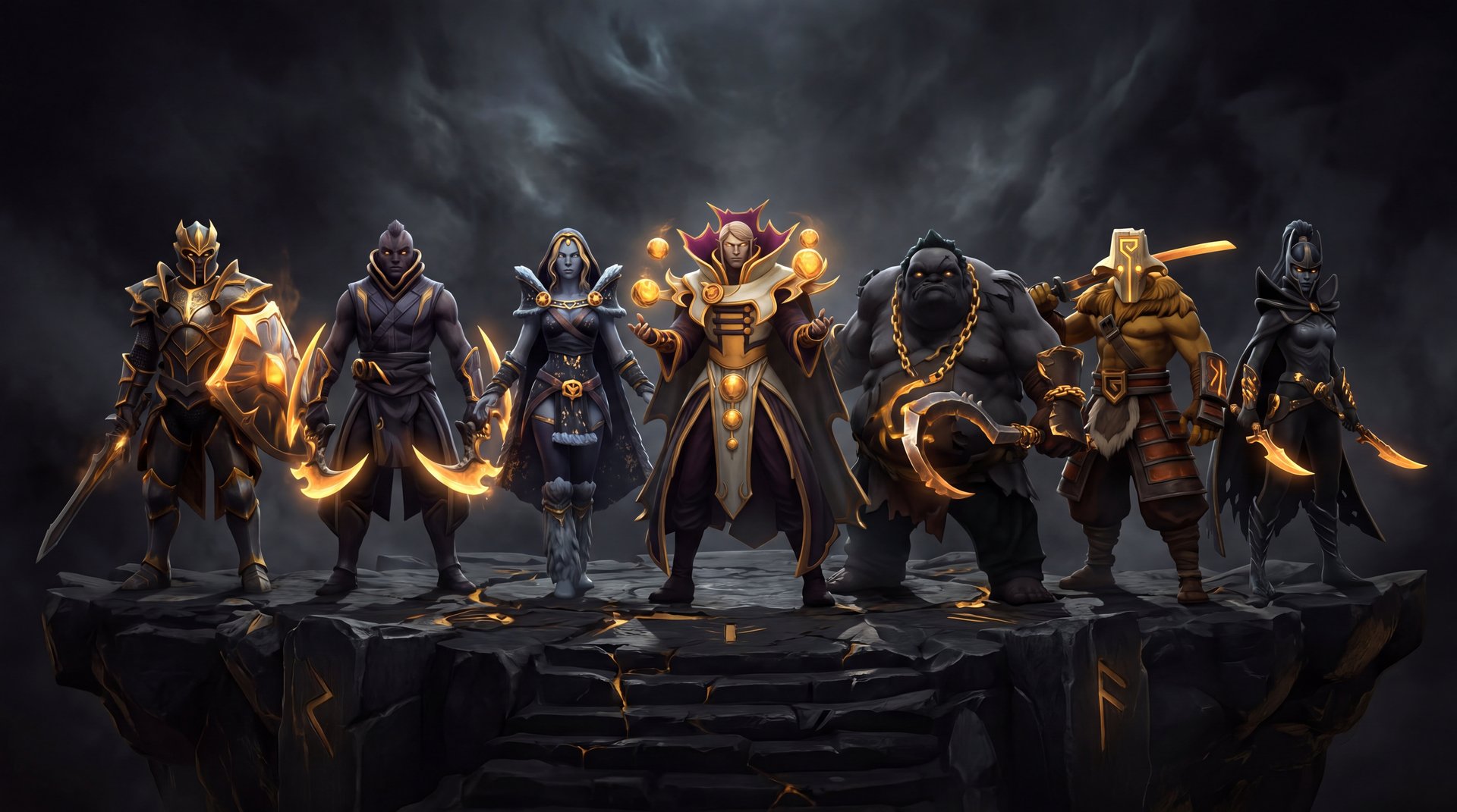 Dota 2 hero lineup showing Dragon Knight, Anti-Mage, Crystal Maiden and other iconic heroes with unique silhouettes