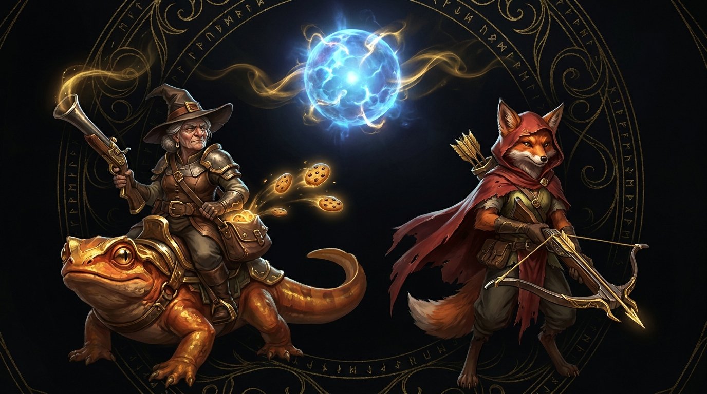 Dota 2 quirky beloved heroes - Io the blue orb, Snapfire the granny on salamander, and Hoodwink the fox archer