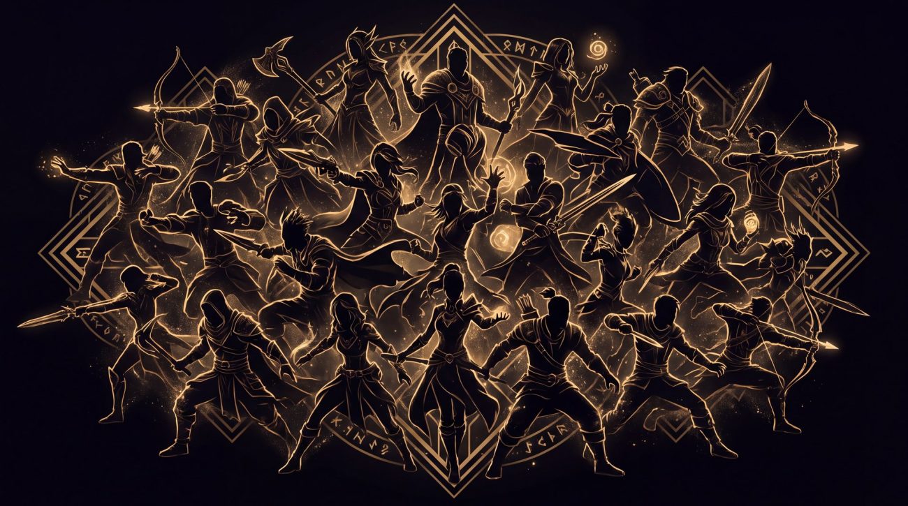 Dota 2 127 heroes roster collage showcase with gold accents dark cinematic gaming background