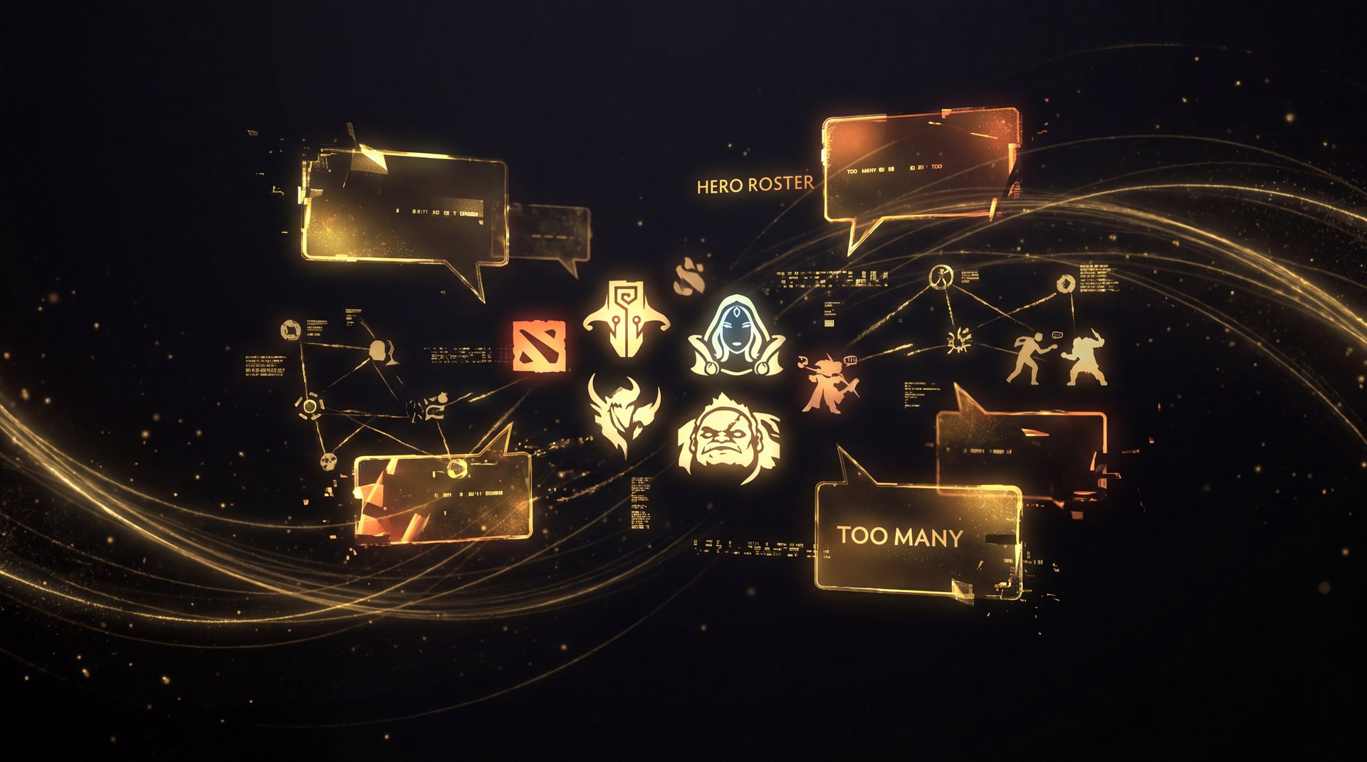 Dota 2 hero roster community debate Reddit discussion gold accents dark background