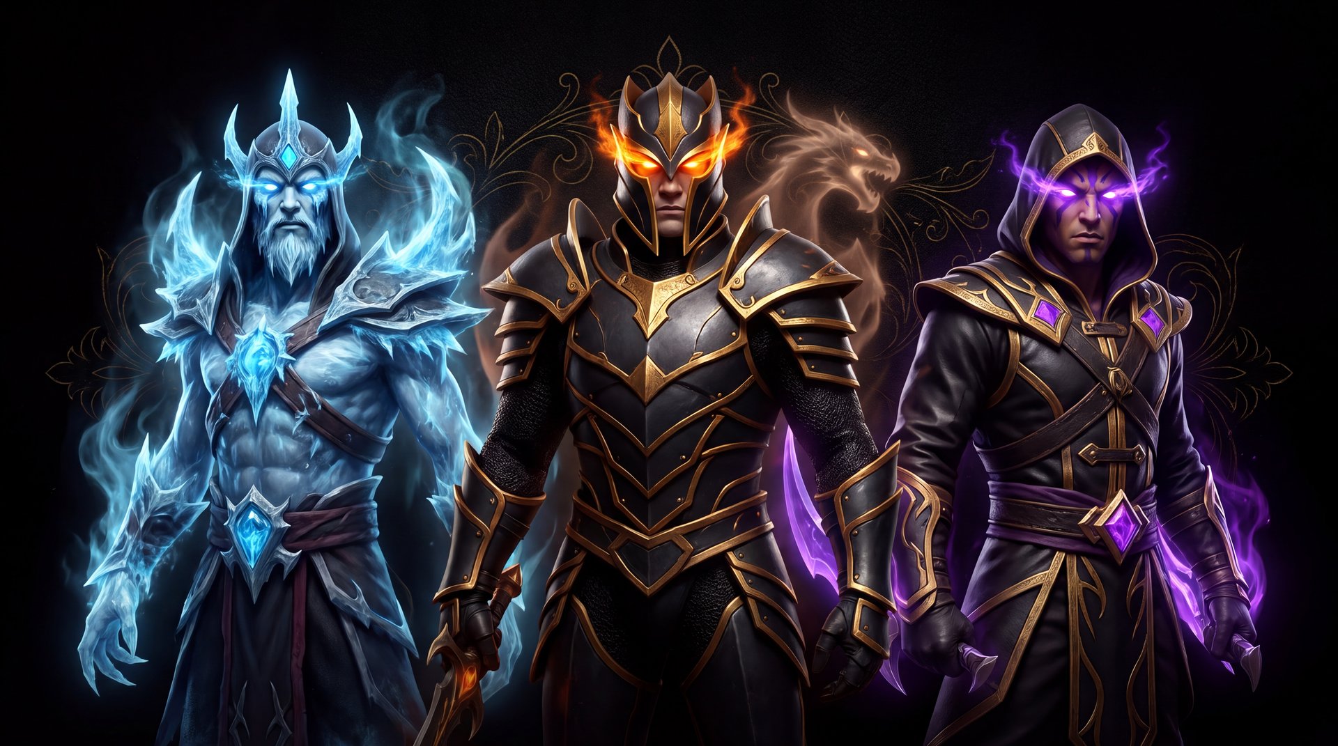 Dota 2 heroes Lich Dragon Knight Anti-Mage epic portrait